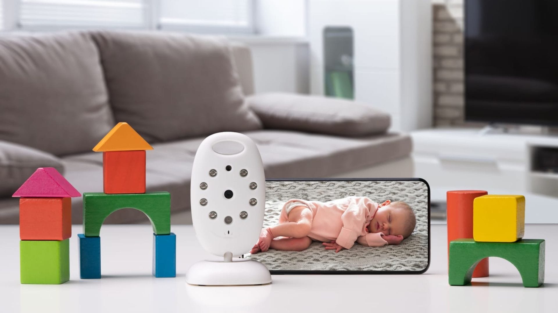 Toy-Houses-Arranged-Near-Mobile-Phone-And-Wireless-Camera